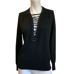 Furst of a Kind Black Sweater w/Drawstring Lace Up  Design sz S